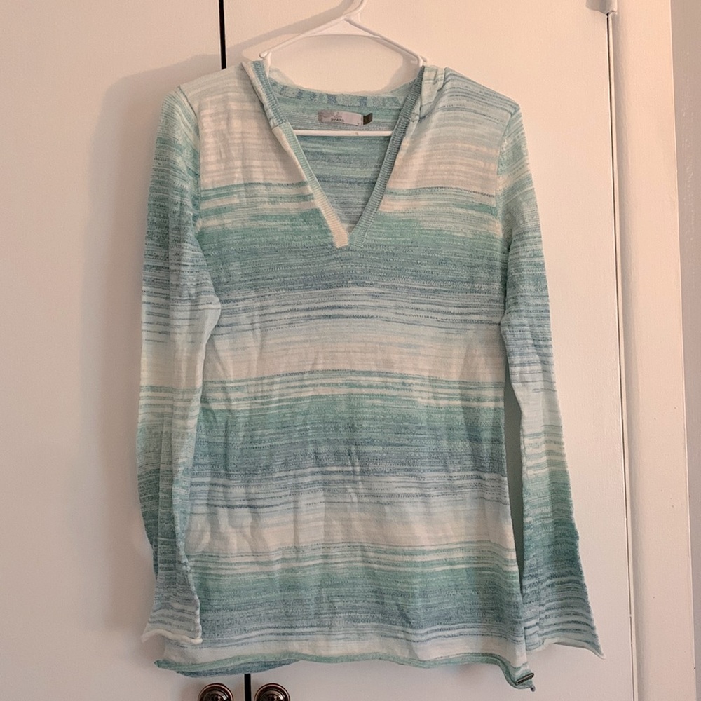 Prana Lightweight Hoodie, green and blue, large